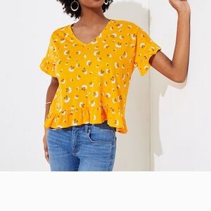 LOFT Yellow Floral Ruffle Top